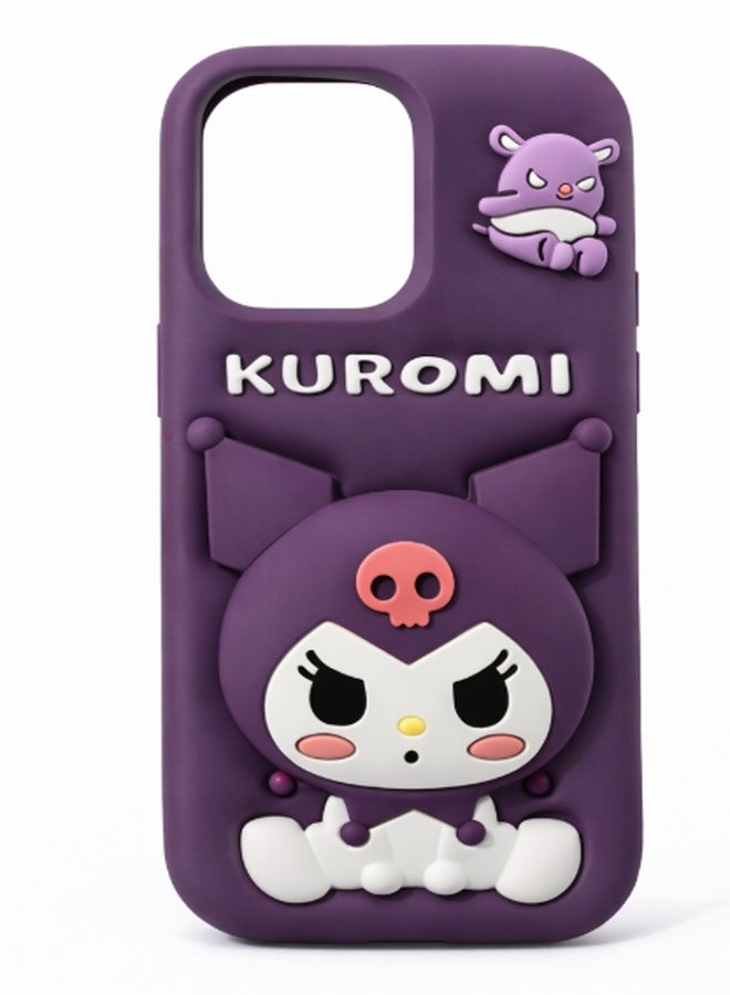 COVERSCART Cute Kuromi 3D Silicone Back Cover for Apple iPhone 14 Pro Soft Shockproof Protective Case - Purple - Image 1